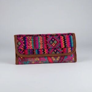 NWT Geometric Design Altiplano Nu-buck Leather huipile Embroidered Wallet